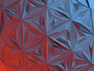 White abstract shape illuminated by red and blue light. Low poly background. 3d rendering