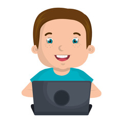 little kid online with laptop vector illustration design