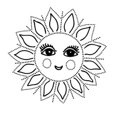 Vector illustration of smiling sun black and white