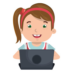 little kid online with laptop vector illustration design