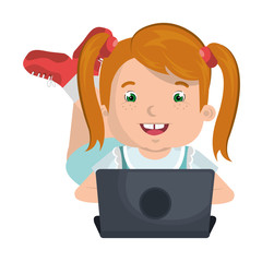 little kid online with laptop vector illustration design