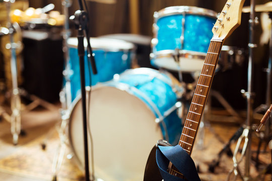 Guitar drums and studio equipment