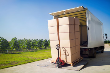 Truck carrying cargo for export
