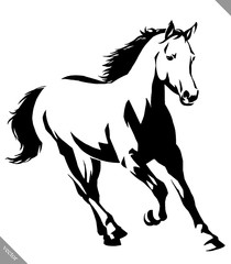 Obraz na płótnie Canvas black and white linear paint draw horse vector illustration