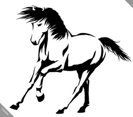 black and white linear paint draw horse vector illustration