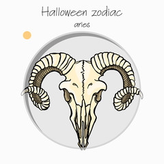 Colorful and funny halloween zodiac sign. Fire element.
