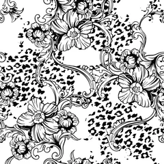 Foto op Plexiglas Eclectische stijl Eclectisch stoffen naadloos patroon. Dierlijke achtergrond met barok ornament.