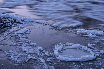 long exposure of floe on the river in winter