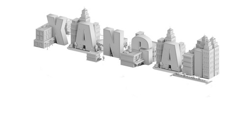3d render of a mini city, typography 3d of the name xangai