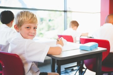 Schoolkids doing homework in classroom