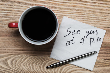 Romantic message written on napkin