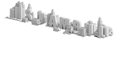 3d render of a mini city, typography 3d of the name Istanbul