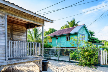Wooden houses near Caribbean beach