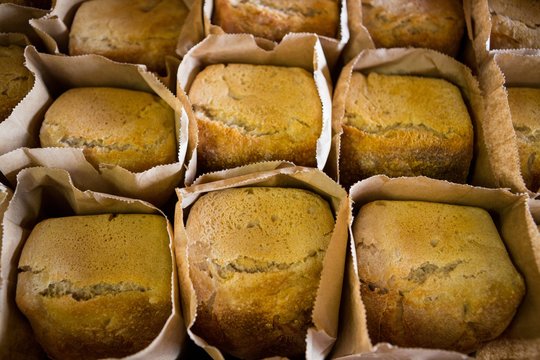 Breads In Brown Bag Kept On Display Counter