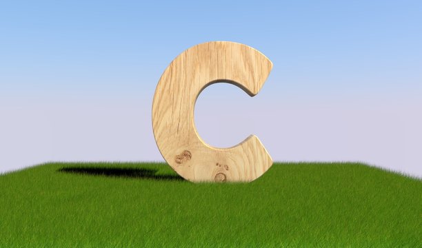 3D decorative wooden Alphabet on green Grass, capital letter C