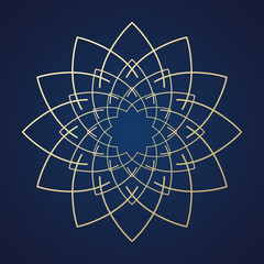 Abstract golden flower of the lines on a blue background.