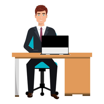 business person sitting in workplace vector illustration design