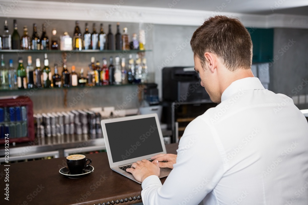 Poster man using laptop