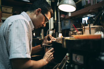 Handyman working on workbench
