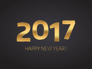 New Year 2017 Shiny Gold Greeting Card Template. Vector illustration