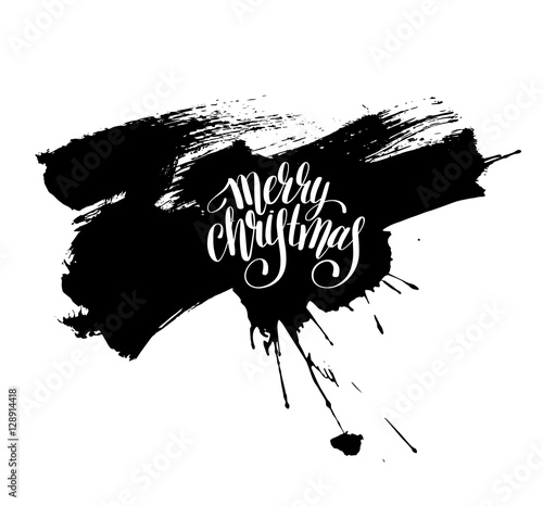 &quot;merry christmas black and white handwritten lettering&quot; Stock image and royalty-free vector