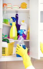 Cleaning supplies storing in pantry