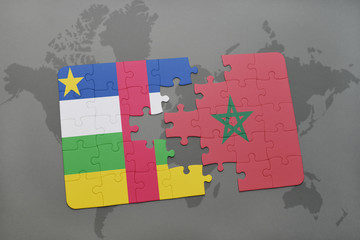 puzzle with the national flag of central african republic and morocco on a world map