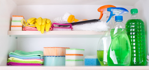 Cleaning supplies in pantry
