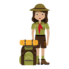 little scout character with travel bag icon vector illustration design