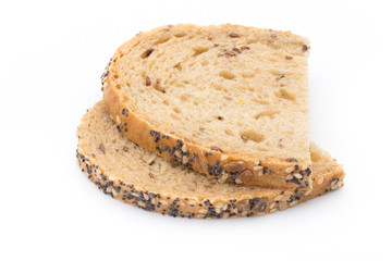 Sliced white bread with cereals. Isolated over white background.