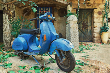 blue, old scooter