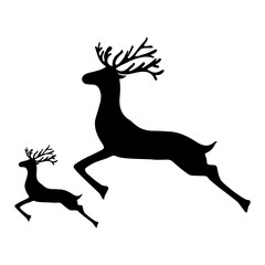 Adult Reindeer and baby deer jumping on a white background, vect