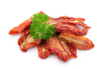 Dried tomatoes isolated on white background.