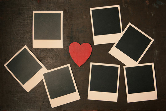 Retro Vintage empty Photo frames and red heart