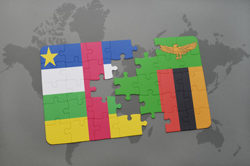 puzzle with the national flag of central african republic and zambia on a world map
