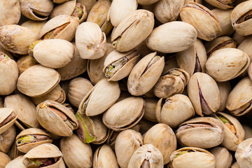 Roasted and salted pistachios in shell.