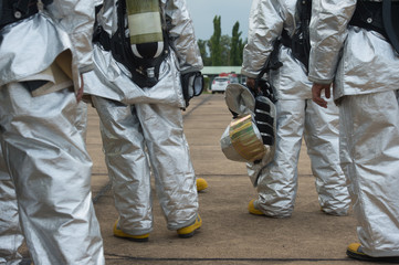 Fototapeta premium Fire departments & emergency response teams suited up with PPE