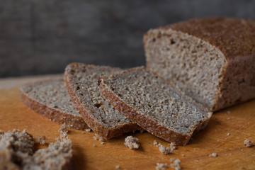 bread slices on a wooden background selective focus