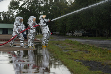 Fire departments & emergency response teams  suited up with PPE