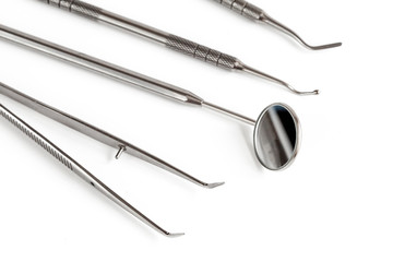 dental tools on white background top view