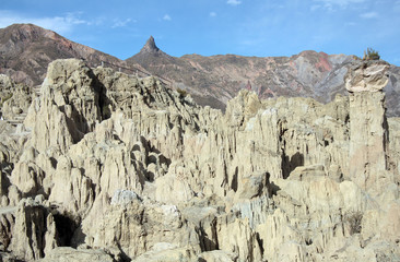 View of stone formations in Moon Valley - Valle De La Luna - La Paz, Bolivia, South America