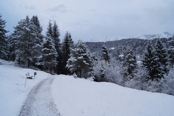 Fototapeta na wymiar Garmisch Partenkirchen Zugspitze Eibsee Alps Winter Snow Hut Path Mountain Ski Hike