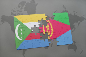 puzzle with the national flag of comoros and eritrea on a world map