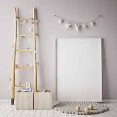 mock up poster frame in children room, scandinavian style interior 