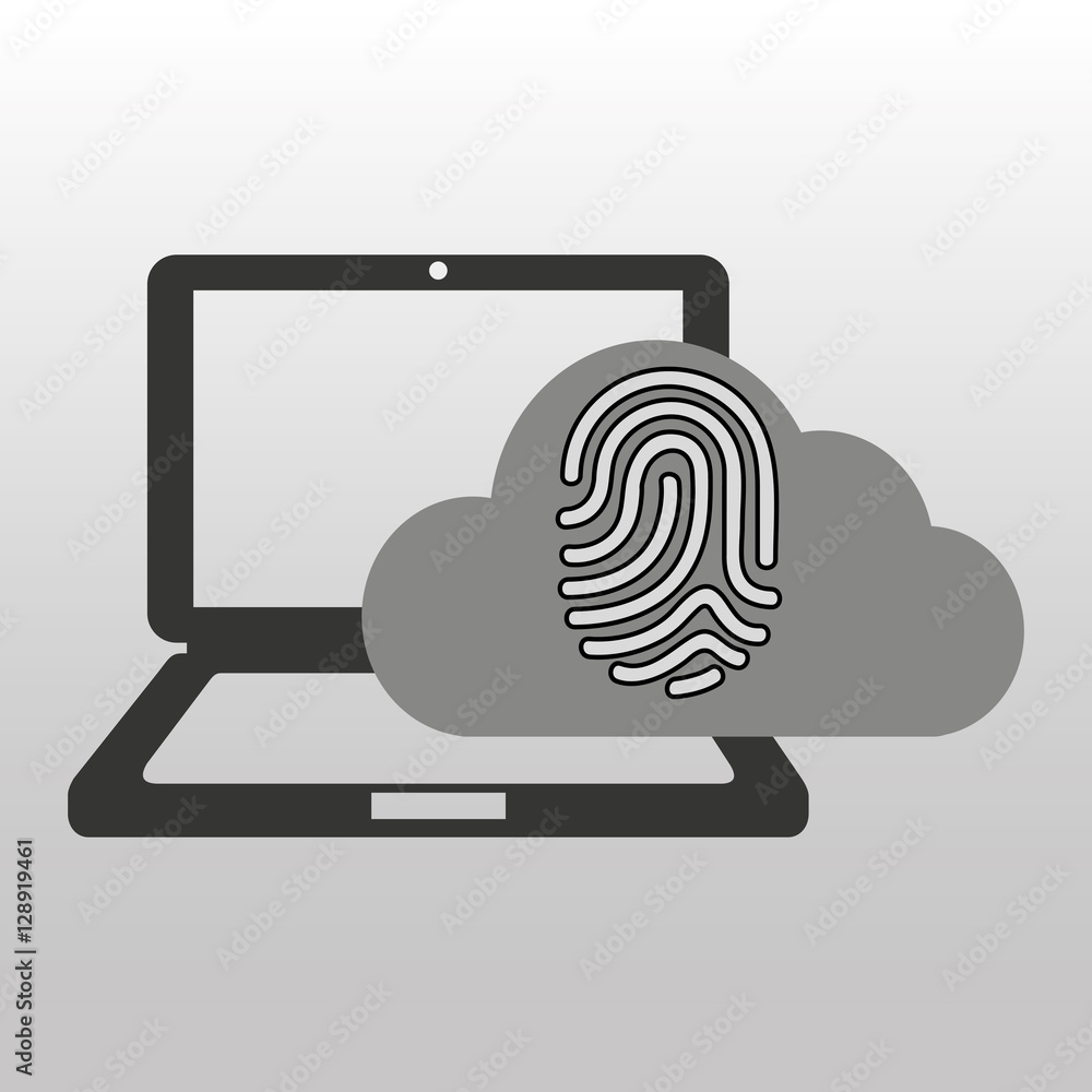 Poster cloud computer connected fingerprint secure vector illustration eps 10