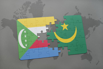 puzzle with the national flag of comoros and mauritania on a world map