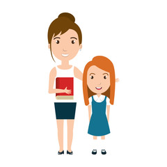 girl student character with teacher isolated icon vector illustration design