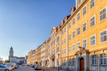 Naklejka premium Goerlitz, Saxony, Germany - November 2016: Upper market of Goerlitz in Saxony with view of the Reichenbacher tower.