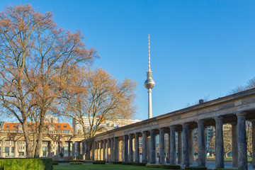 Old Nationalgallery in Berlin with Colonnades and a tree with be