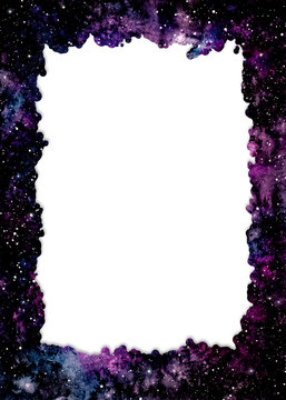 Frame With Watercolor Outer Space And Place For Text